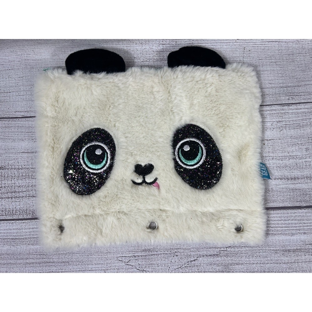 Pen+Gear 3-Ring Soft Plush Panda Binder Pencil Pouch with Glitter Eyes